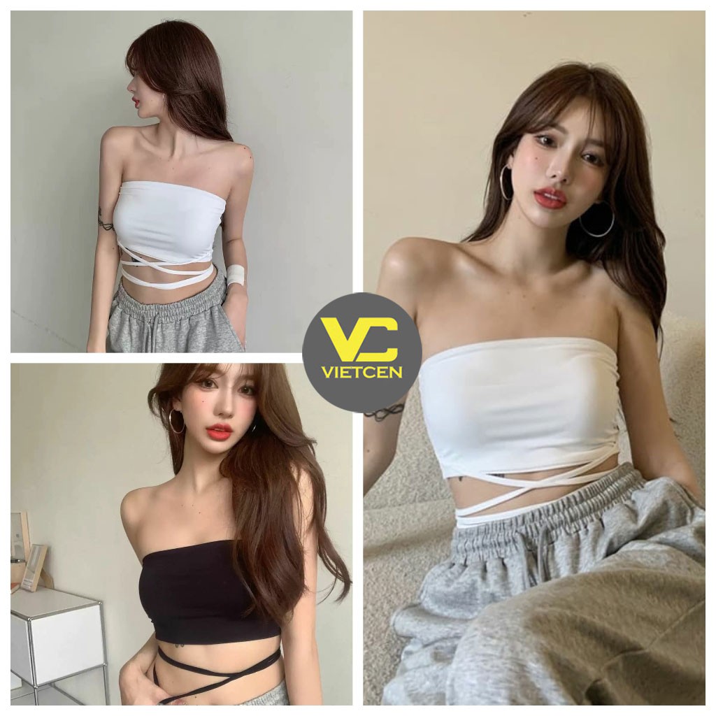 Áo quây croptop ngực ôm đan dây chéo mặc 2 kiểu chất thun gân - VIETCEN