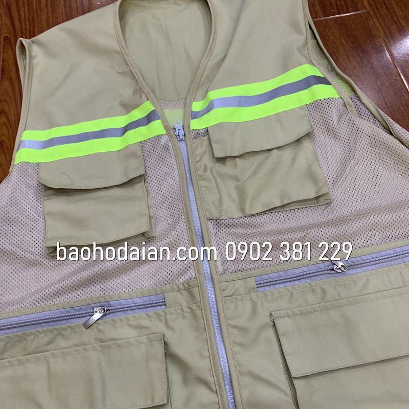 Áo ghi lê phản quang màu vàng mơ 3 kéo 6 túi