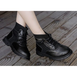 Giày Boots đen cổ len phối da hàng cao cấp, Giày Bốt QUẢNG CHÂU cho bé trai, bé gái