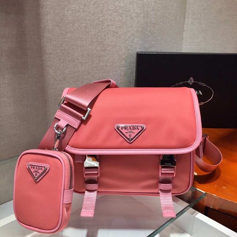 Túi đeo chéo nữ kèm ví thương hiệu Prada cao cấp bản màu hồng baby hàng vip 1-1