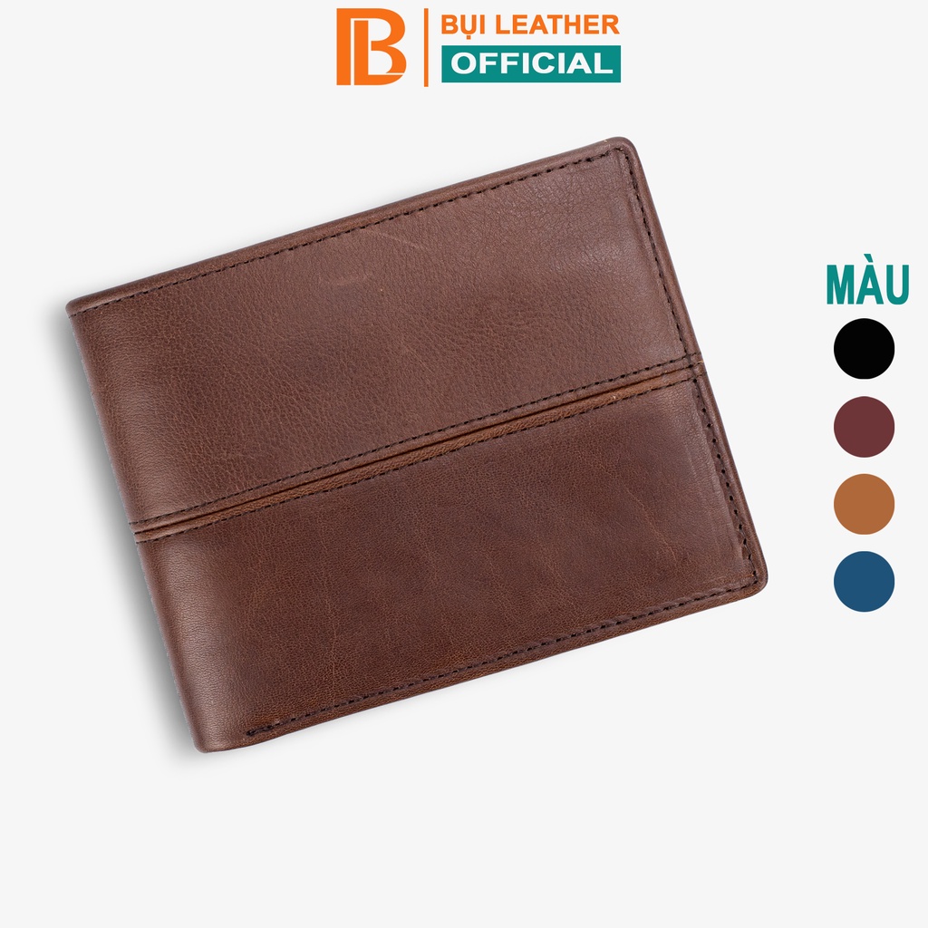 Ví nam da bò V105 cao cấp Bụi Leather da thật chỉ kẻ ngang, full hộp làm quà tặng bảo hành 24 tháng