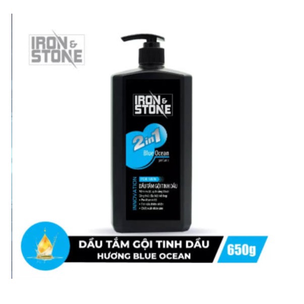 Dầu tắm gội IRON&STONE Innovation hương Blue Ocean dành cho nam dung tích 650G Z0505, dưỡng tóc mềm mượt, làm sạch sâu