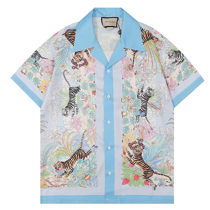 Áo Sơ Mi Nam Ngắn Tay Họa Tiết Hoa Và Hổ Thời Trang size M-3XL