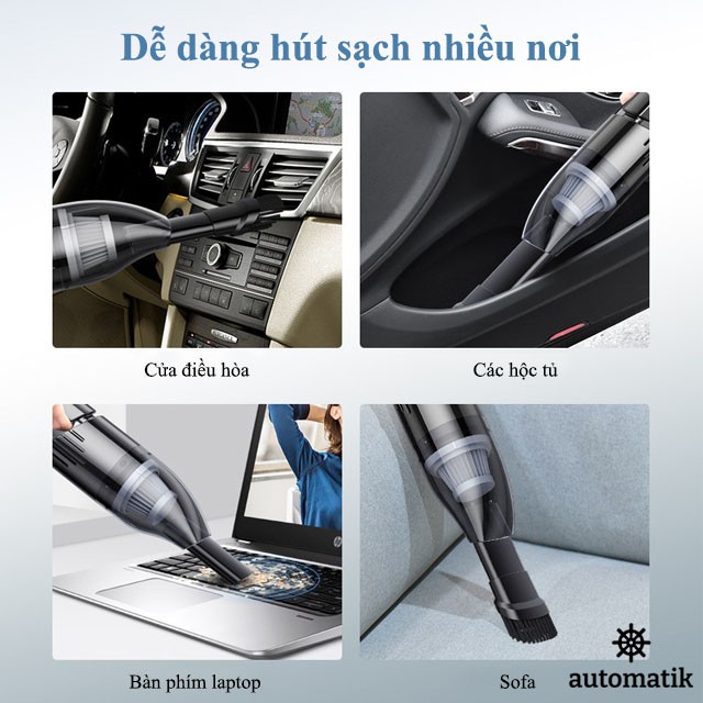 Máy Hút Bụi Ô Tô Không Dây Mini Cầm Tay cho Xe Hơi, Gia đình tặng kèm lõi lọc và túi M03 - Automatik | BigBuy360 - bigbuy360.vn