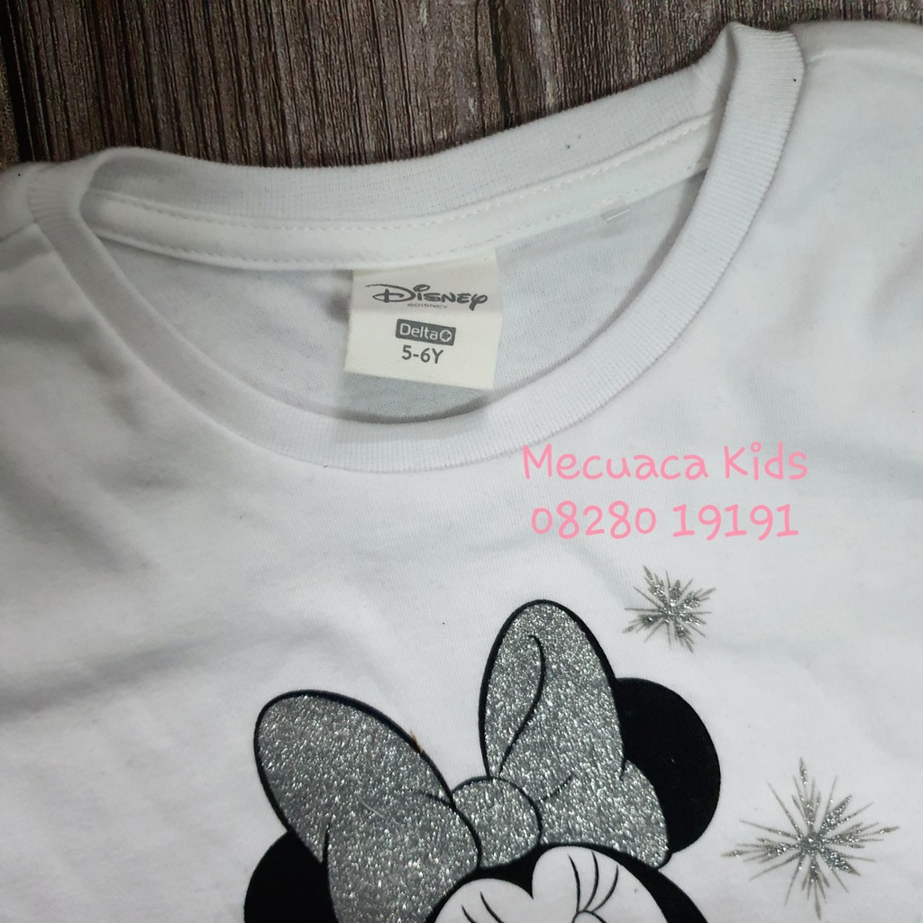 [5-6y] Bộ ngủ cotton mặc nhà dài tay thu đông Disney mickey áo trắng cho bé gái xuất dư