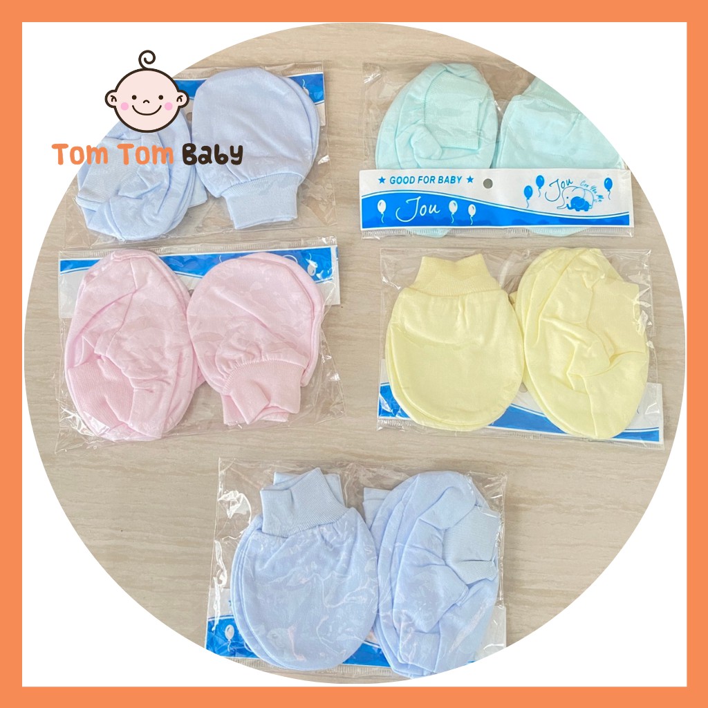 Bộ (1 bộ) bao tay, bao chân Màu Bo Gấu JOU cho bé sơ sinh - Chất vải cotton 100% mềm, mịn, bo mềm