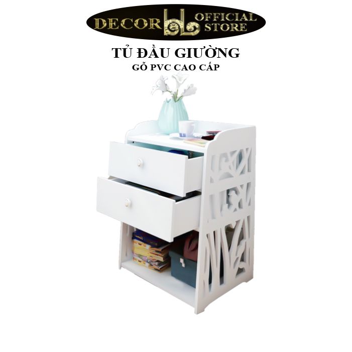 Tủ đầu giường mini trang trí phòng ngủ mầu trắng sang trọng TĐG