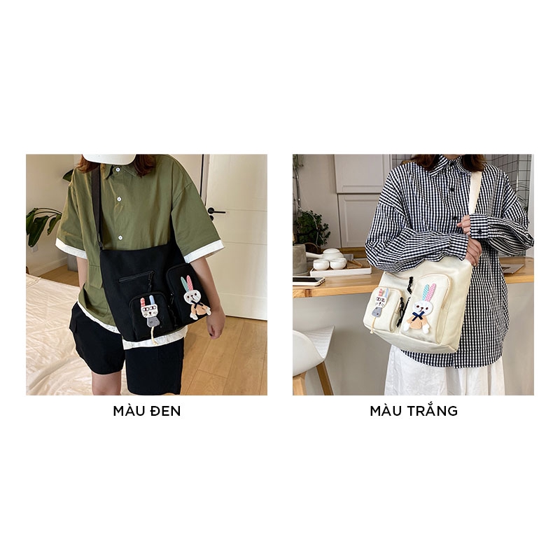 Túi tote vải bố đựng đồ canvas đeo chéo có khóa giá rẻ TX004