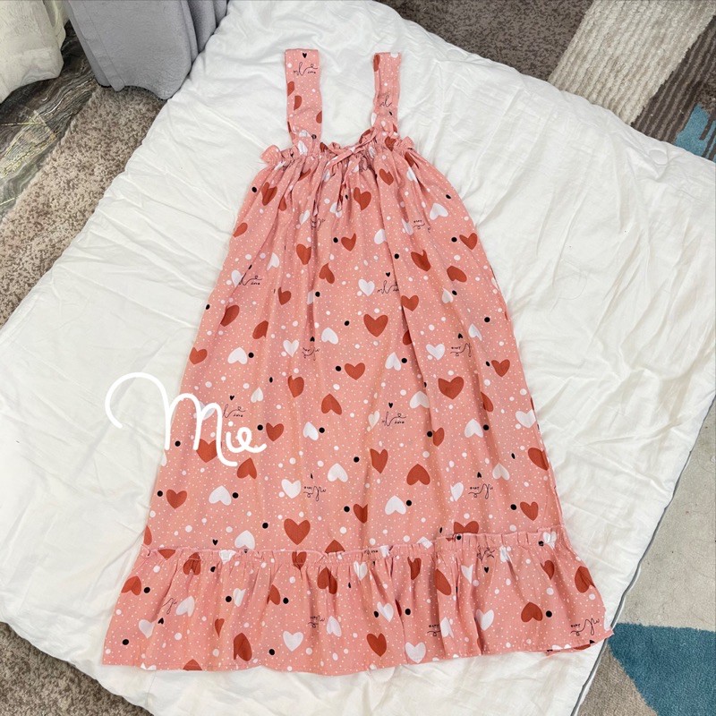 VÁY NGỦ 2 DÂY LANH MẶC NHÀ DÁNG SUÔNG HÌNH SIÊU CUTE MIE LOVE | BigBuy360 - bigbuy360.vn