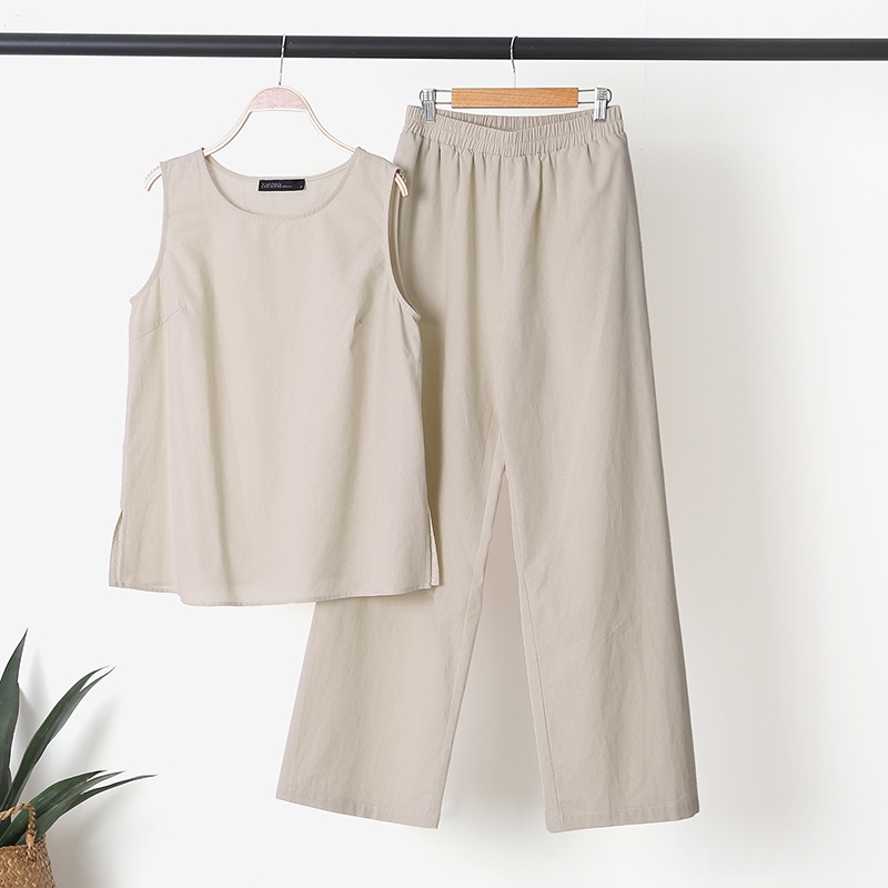 Bộ Áo thun ZANZEA không tay và Quần dài ống rộng nữ tính