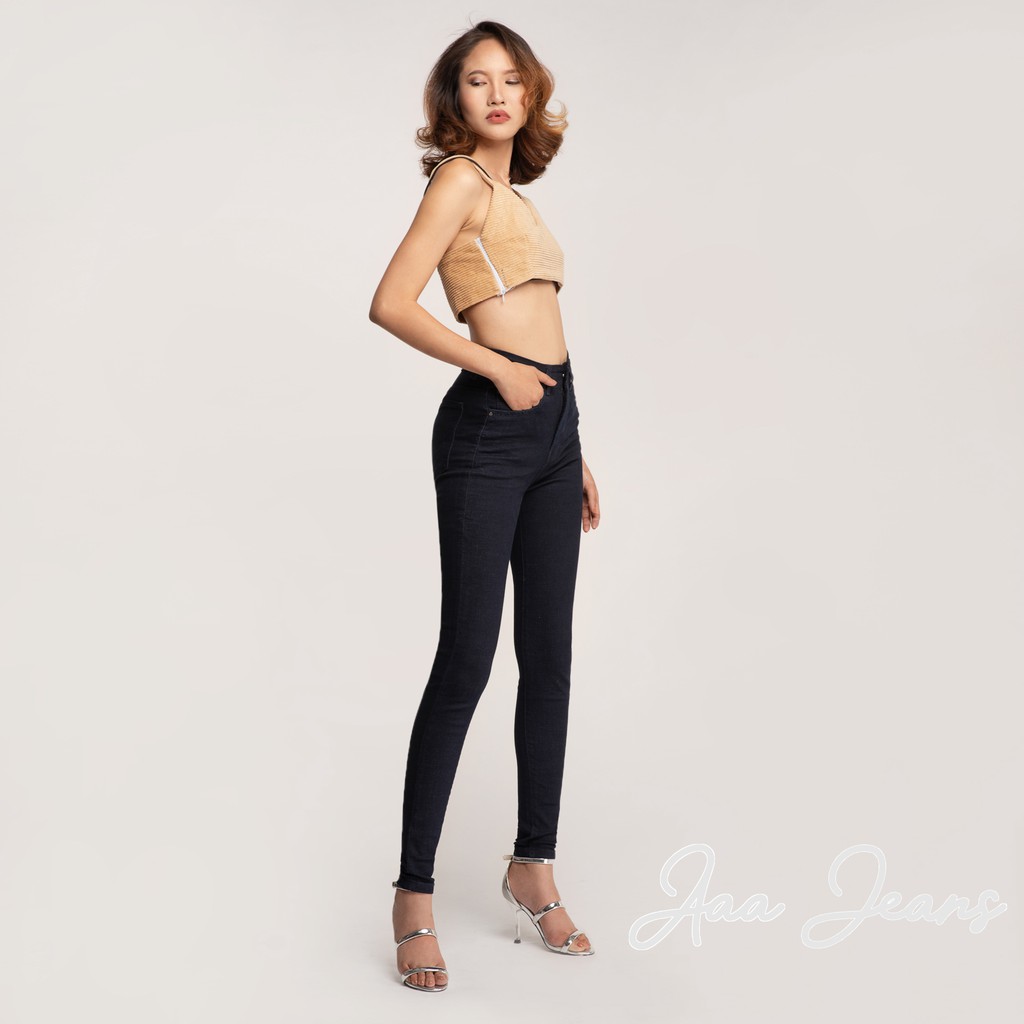 Quần Bò Nữ Cạp Cao Ôm Dáng Skinny Xanh Đậm Aaa Jeans | BigBuy360 - bigbuy360.vn