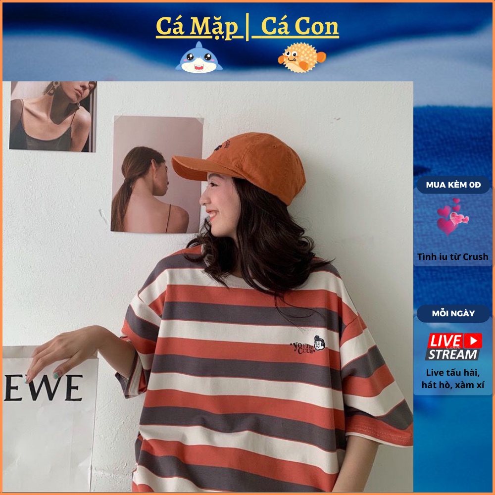 Áo thun tay lỡ kẻ sọc cậu bé dáng thụng oversize Ulzzang unisex nam nữ phong cách Hàn Quốc