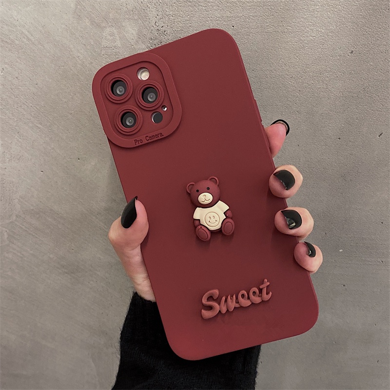 Phù Hợp Ốp Điện Thoại Silicon Dẻo Hình Gấu Màu Đỏ Rượu Chống Sốc iphone15 pro max 14 / 13 / 12 / 11 promax 11 xr xs 8plus 7p x