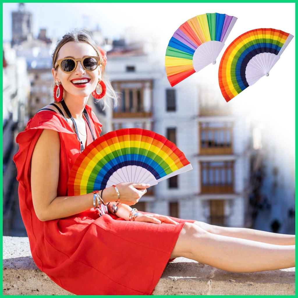 Quạt Gấp Cầm Tay Nhiều Màu Sắc Cầu Vồng LGBT