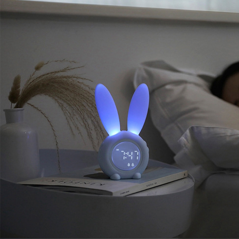 Đèn ngủ hẹn giờ tích hợp đồng hồ báo thức hình chú thỏ đáng yêu tiện lợi
