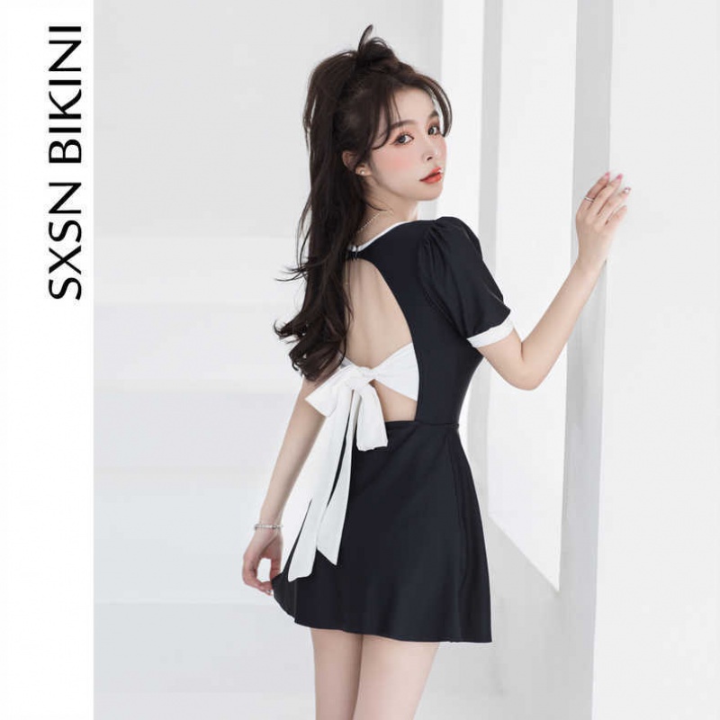 Bộ Đồ Bơi Một Mảnh Màu Trơn Đính Nơ Phong Cách Hàn Quốc Dễ Thương Dành Cho Nữ
