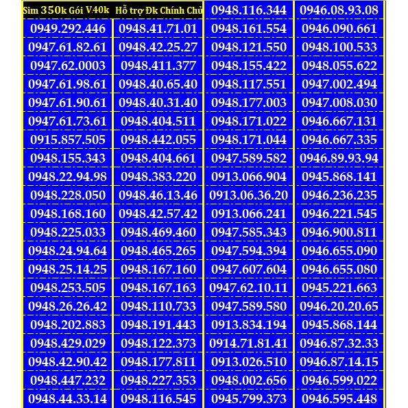Sim Đẹp VINA GIÁ RẺ 350K Có Ngay Gói THOẠI V40k ĐƯỢC HỖ TRỢ ĐĂNG KÝ CHÍNH CHỦ MIỄN PHÍ (xem cụ thể ở chi tiết Sp)