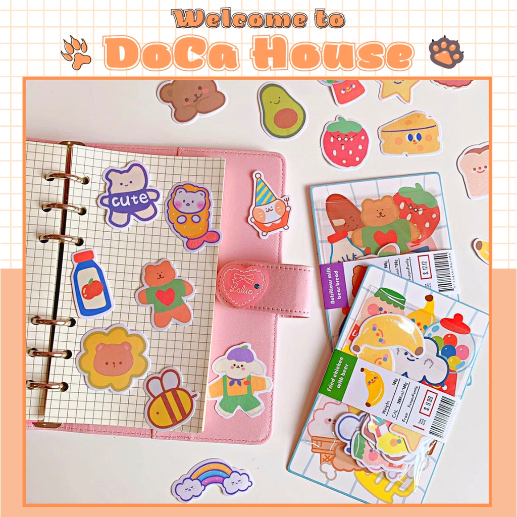 Gói 20 hình dán sticker cute trang trí, decor bình nước bàn học đồ dùng học tập dễ thương DC46