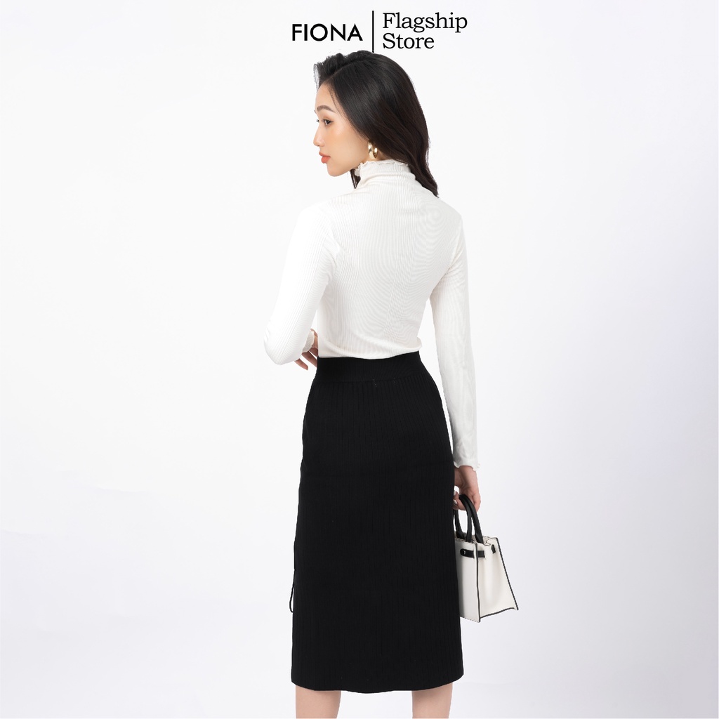 Chân váy len nữ dáng dài xẻ trước FIONA, chân váy len công sở phong cách Hàn Quốc trẻ trung thắt dây trang trí F851002