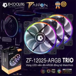 Bộ kit 3 quạt fan case 12cm ID-Cooling ZF-12025 ARGB - Mạnh mẽ 2000rpm, LED vòng ring đôi rainbow đẹp, sync main/hub