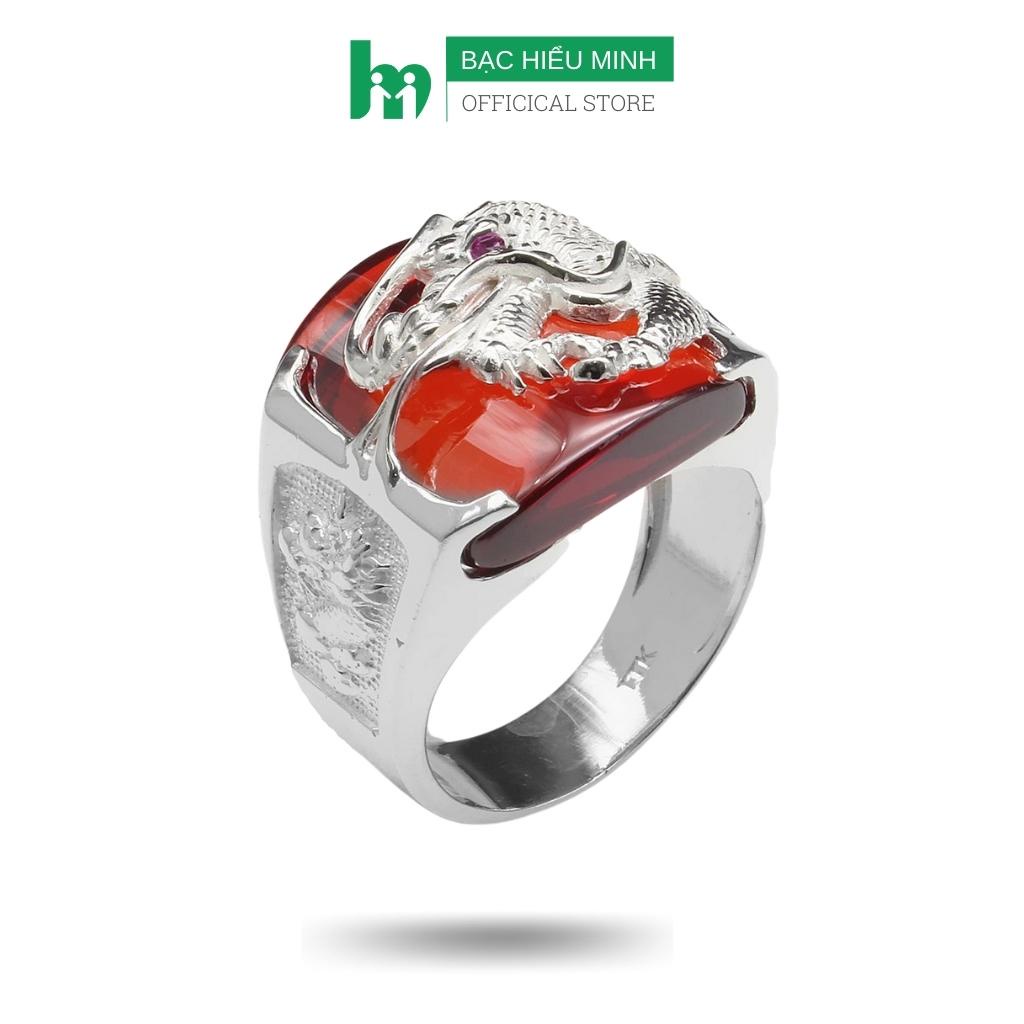 Nhẫn Nam Bạc Hiểu Minh NA554R Rồng Ngậm Ngọc Đỏ Bảo Hành Vĩnh Viễn