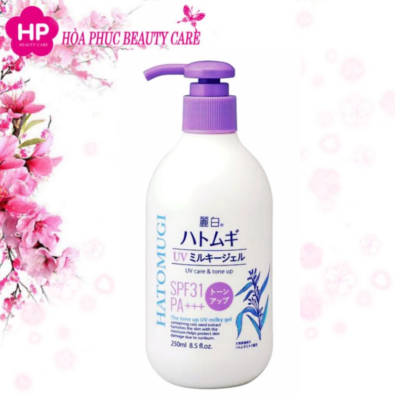 Gel Dưỡng Thể Chống Nắng Nâng Tone Da Hatomugi UV Care &amp; Tone Up UV Milky Gel SPF31 PA+++  (Chai 250 mL)