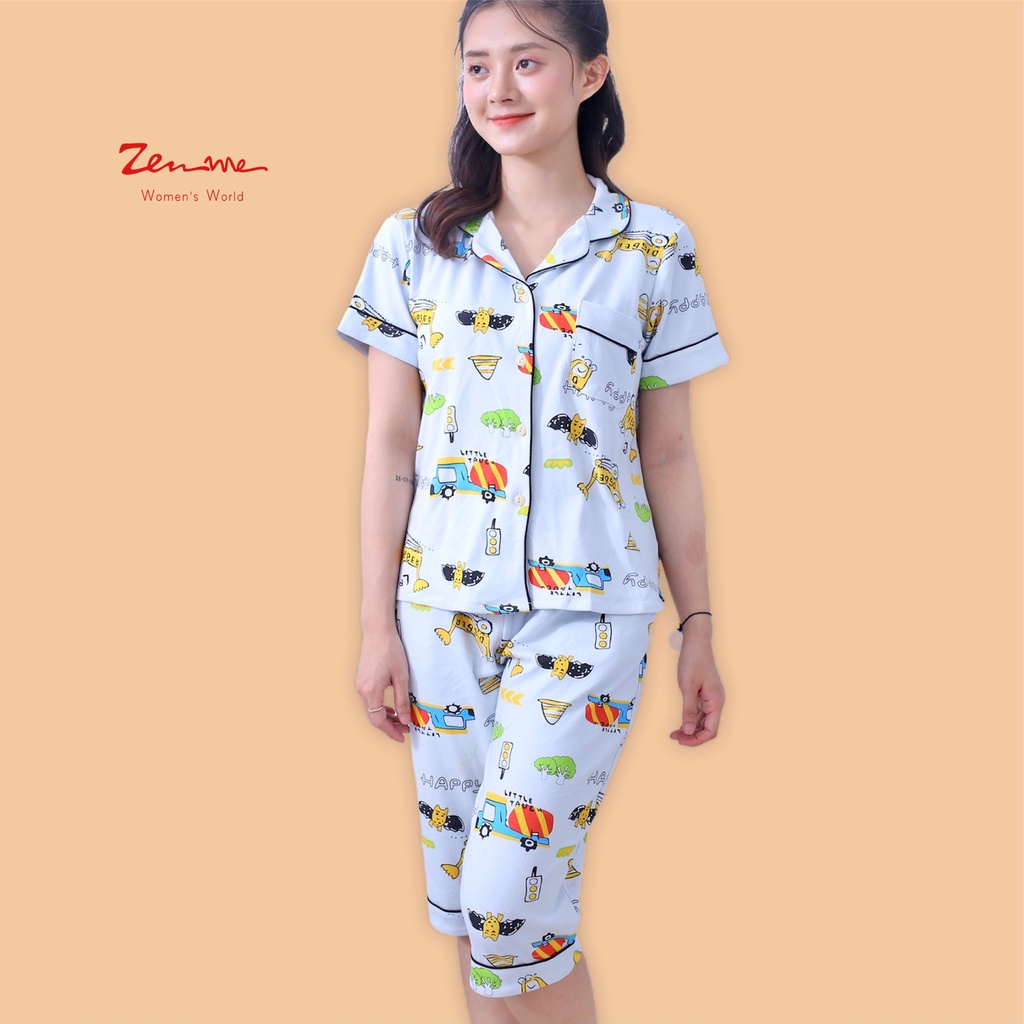 Đồ bộ mặc nhà Zen Me Pijama cộc lửng, chất liệu cotton mềm dày dặn, đanh chất, họa tiết dễ thương