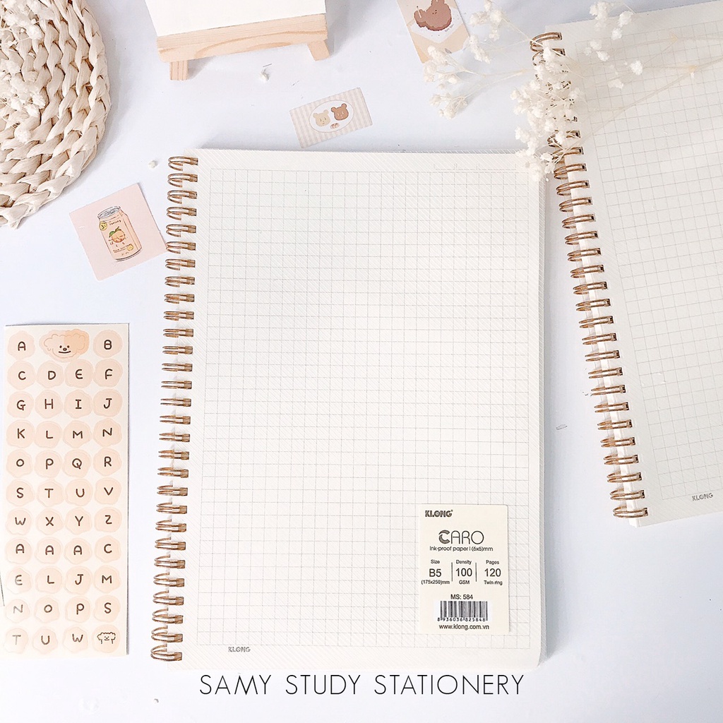 Combo 2 Sổ Caro Ô Ly to (6x6mm) 120 trang size B5 100GSM KLONG ghi chép bài học planner bullet journal