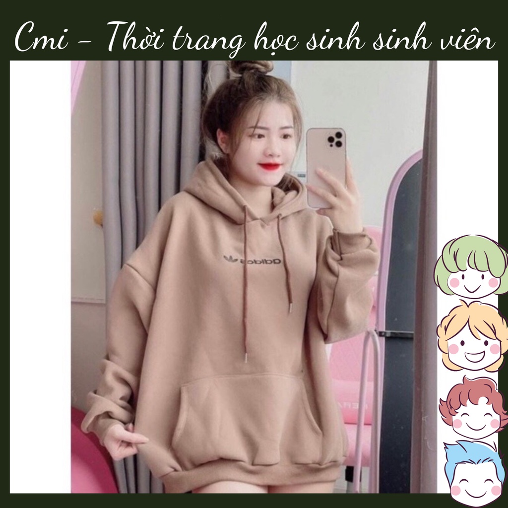 Áo hoodie nam nữ form rộng adi unisex  - Áo thu đông chất nỉ kiểu màu trắng be đen nâu xám