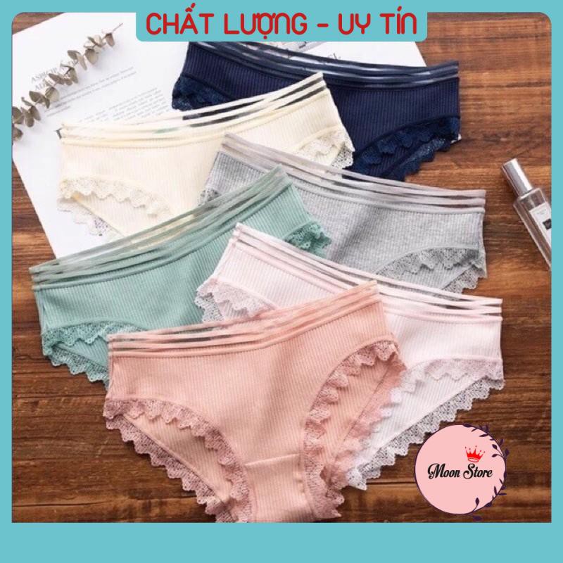 Quần Lót Nữ Cotton Gân Tăm Viền Ren Siêu Đẹp xuất Nhật (mã 02)