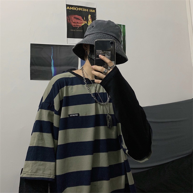 Áo Thun Tay Dài Dáng Rộng Kẻ Sọc Giả Nhiều Lớp Phong Cách Retro Harajuku 126716 | BigBuy360 - bigbuy360.vn