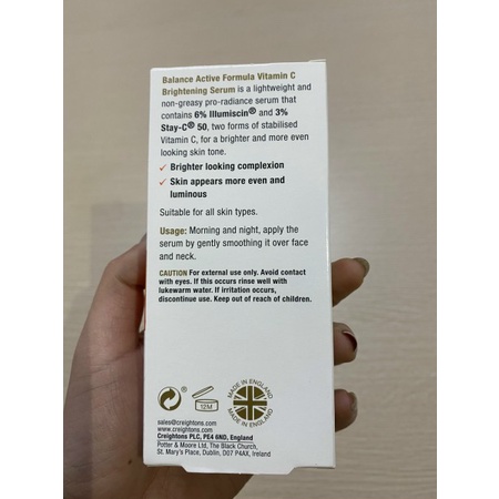 Serum Vitamin C Balance Brightening Glow &amp; Radiance Active Formula 30ml - Tinh Chất Sáng Da, Mờ Thâm Nám, Tàn Nhang