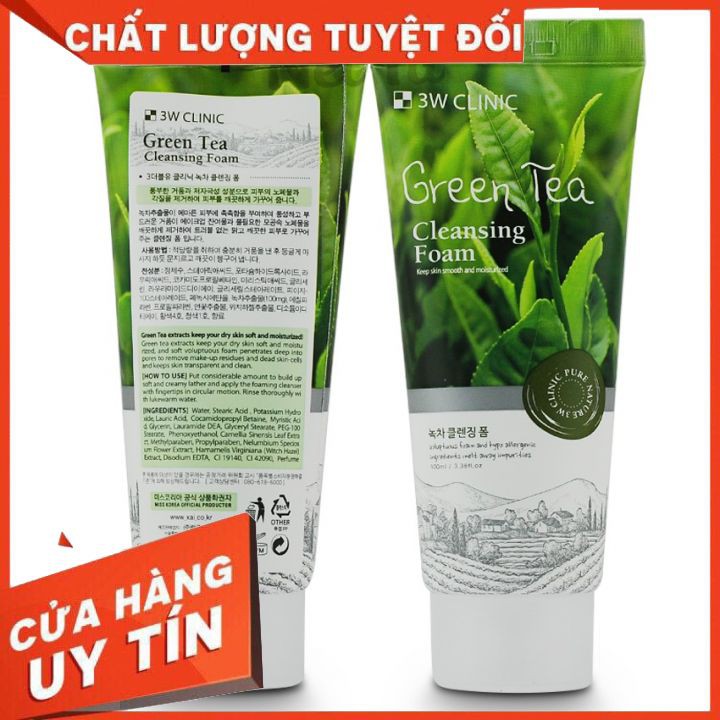 Sữa Rửa Mặt Chiết Xuất Trà Xanh 3W Clinic 100 ml)- Ngăn ngừa mụn, sáng da