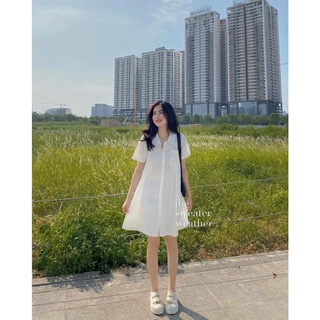 [Ảnh thật] Đầm - Váy sơ mi thô chữ A túi ngực hai màu