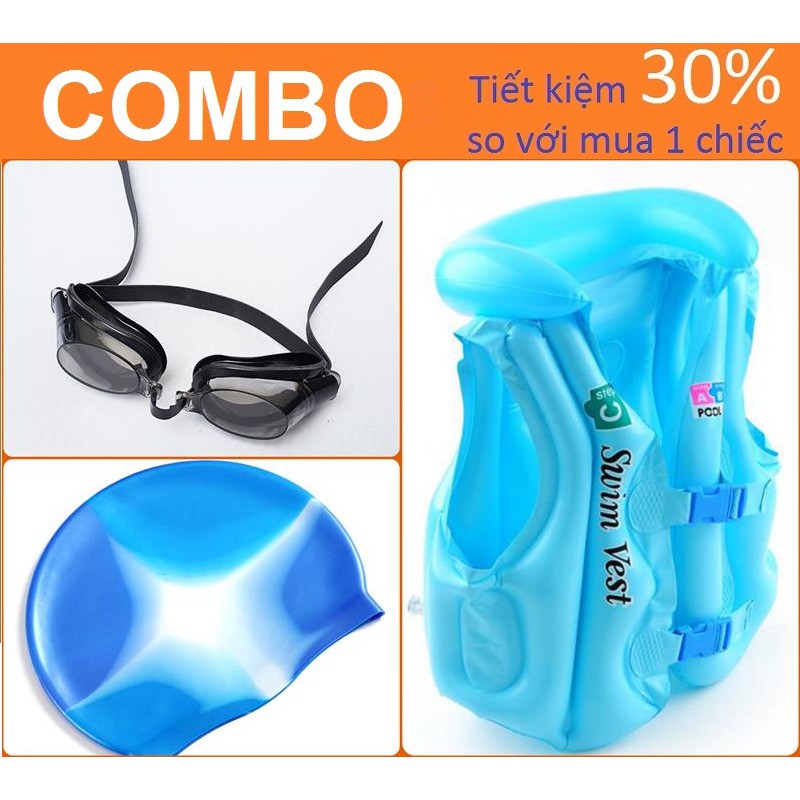 COMBO Bé tập bơi: Áo phao bơi đỡ cổ + Mũ + Kính cho trẻ 1-6 tuổi