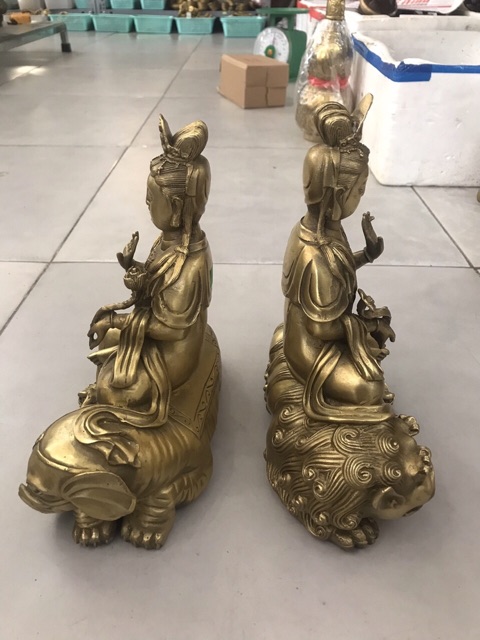 Văn Thù Phổ Hiền Bồ Tát cao 24cm Bằng đồng