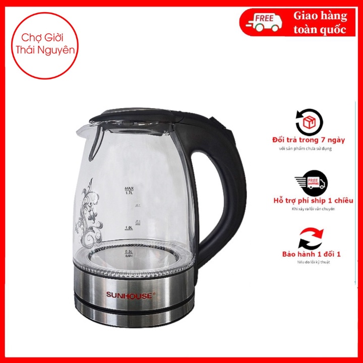 Bình Đun Siêu Tốc Thủy Tinh Sunhouse 1.7 Lít SHD1217 Đen