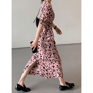Đầm Tay Phồng Cổ Tròn Họa Tiết Da Báo Màu Hồng 05418