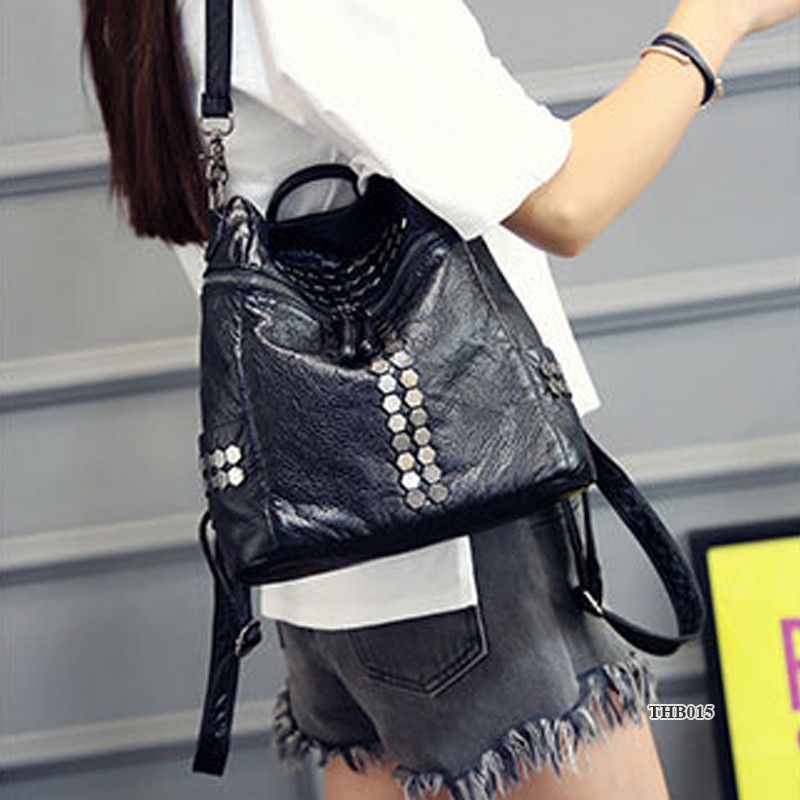 Balo da tán đinh Hàn Quốc cá tính, Balo kiêm túi đeo vai, siêu bền, vừa A4, Ipad, dùng đi làm, du lịch THB015