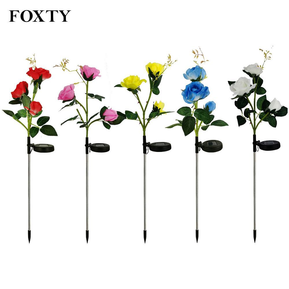 foxty 3 LED Solar Power Waterproof Flower Rose Light Outdoor Garden Path Yard Lawn Lamps Decor Stake Lights Vintage