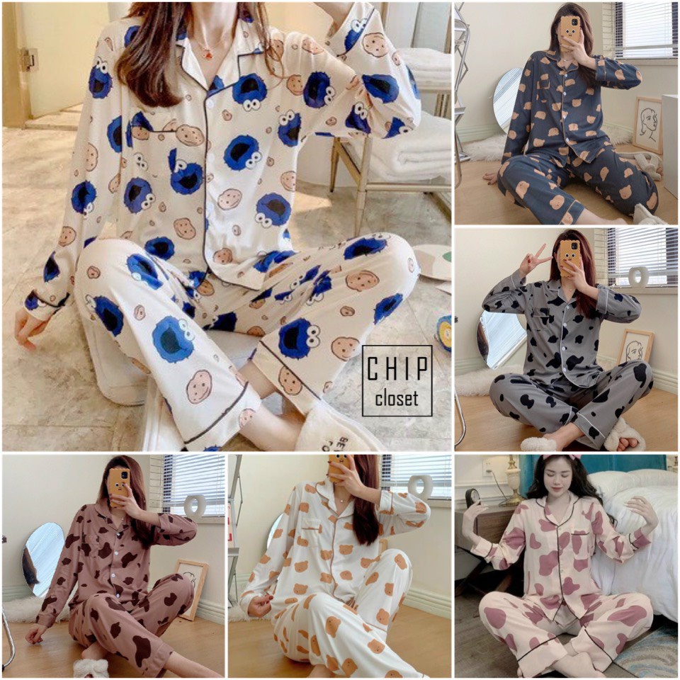 Bộ Ngủ Pijama Tay Dài Quần Dài - Bộ Mặc Nhà Chất Kate Thái Siêu Xinh - KT003