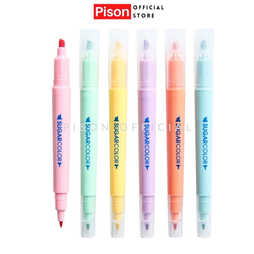 Bút highlight Sugar 2 đầu Pison, đánh dấu trang trí sổ - lẻ 1 cái/ bộ 6 chiếc