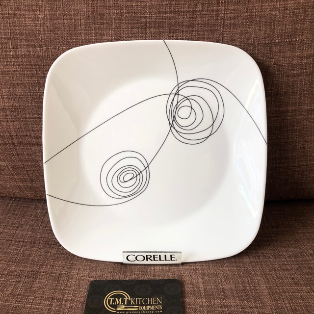 Dĩa Thủy Tinh Mỹ Vuông Scribble Lines Corelle 2211-2213-SL 23cm-26.5cm