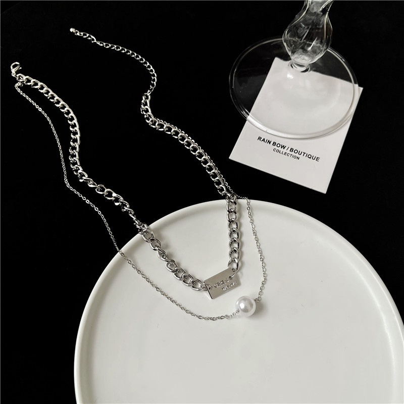 [Augustcloth | AugustJewelry] Dây chuyền/ vòng cổ hợp kim 1 mắc xích mặt thẻ chữ nhật 1 dây mảnh có hạt phong cách Hàn Q