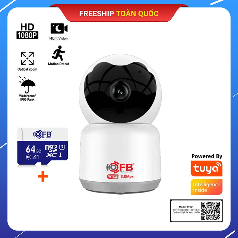 Camera IP Wifi FB-LINK Robo TY302 3.0MP Kèm Thẻ Nhớ 64GB - Giám Sát An Ninh Trong Nhà thumbnail