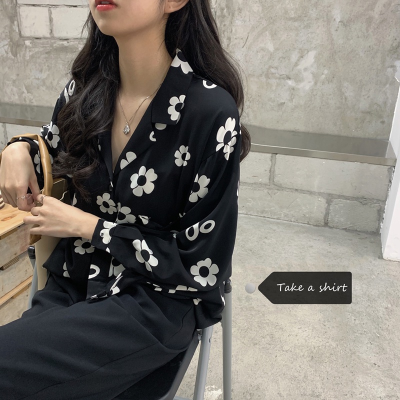 Áo Sơ Mi Tay Dài Dáng Rộng Cỡ Lớn In Hoa Kiểu Retro Hàn Quốc Cá Tính