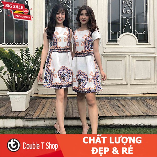 Váy xòe gấm thổ cẩm có tay cao cấp Quảng Châu VG23