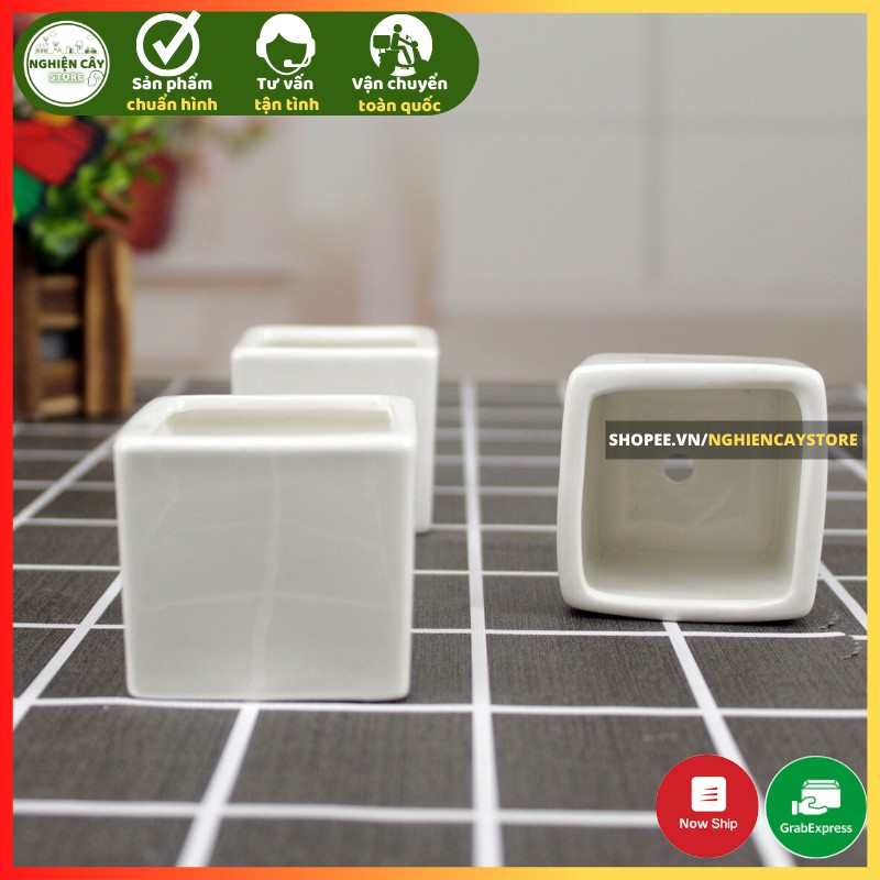 Chậu gốm vuông men trơn Bát Tràng trồng hoa, cây cảnh (10x10cm)