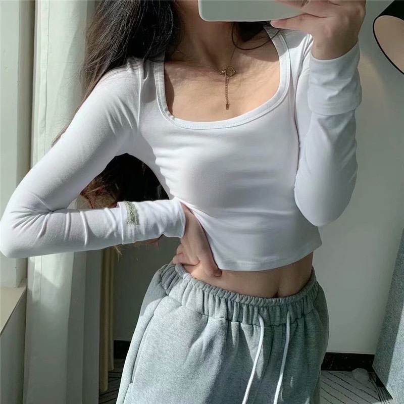 Áo croptop body dài tay KA Closet 2 màu Đen Trắng, chất thun gân co dãn tốt, ôm body tôn dáng dễ mặc, trẻ trung