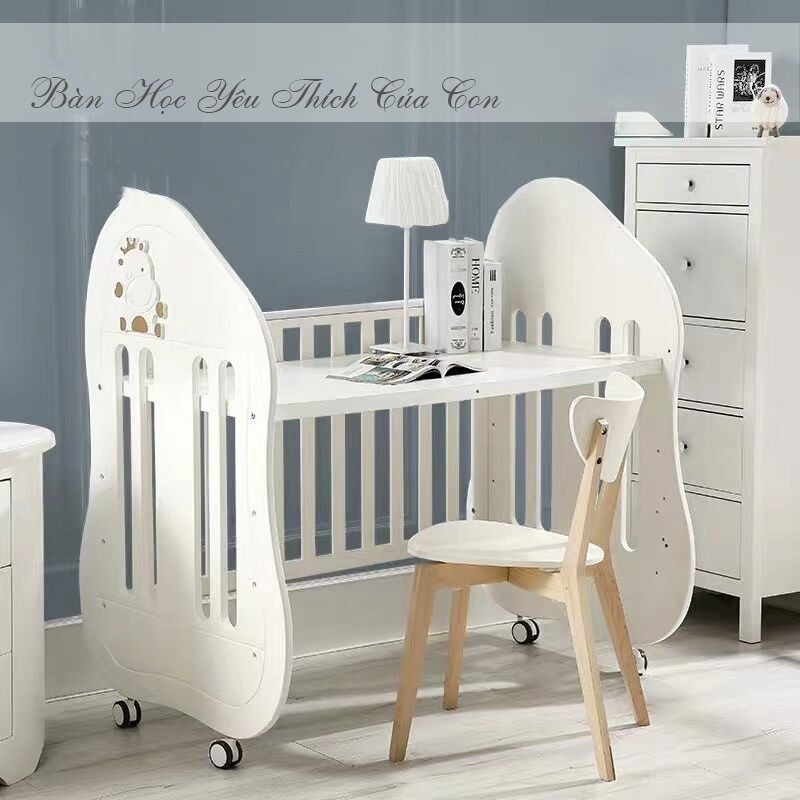Cũi gỗ Manky Kids 3in1,  giường ngủ và bàn học cho bé khi lớn. TẶNG KÈM MÀN